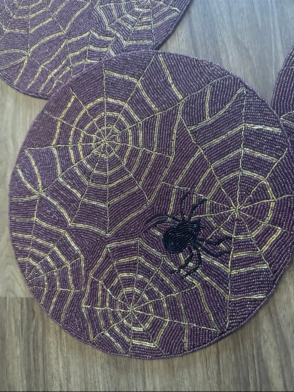 Tahari Purple and Gold Spider Web Round placemats - Set of 4